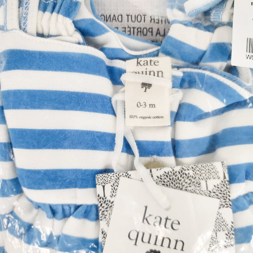 Kate Quinn Gathered Smock Tie Jumpsuit Mediterranean Stripe 0-3 Months Organic - Picture 5 of 10